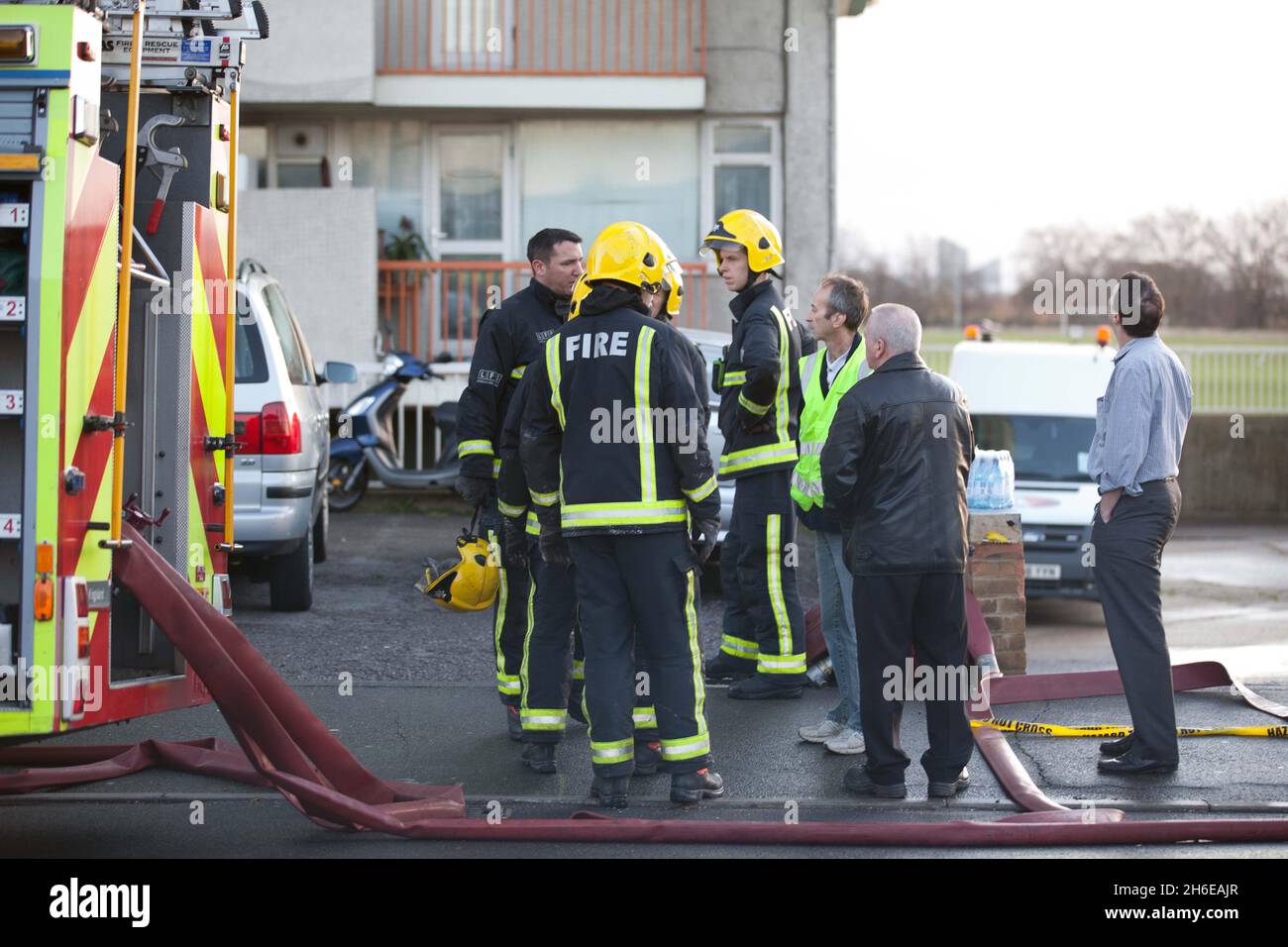 Firefighters at Fred Wigg House in Leytonstone where a fire broke out after motheroffive Shipa