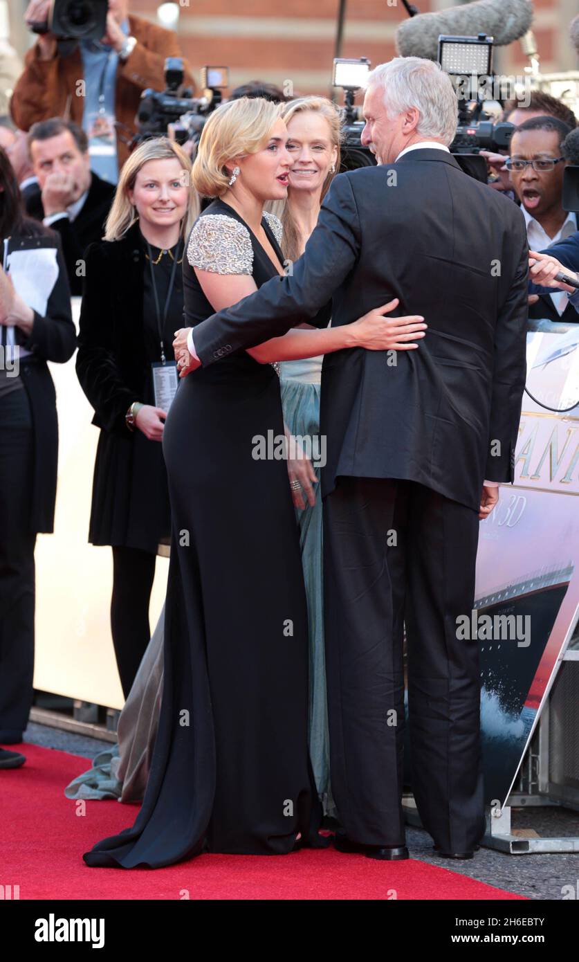 Kate Winslet and James Cameron are pictured on the red carpet this evening  for the launch of the 3D version of Titanic at the Royal Albert Hall in  London Stock Photo -