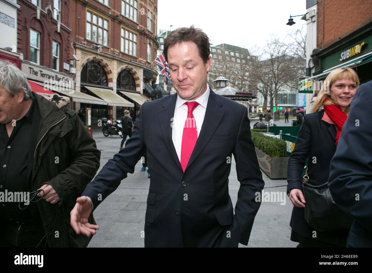 Deputy Prime Minister Nick Clegg seen leaving LBC Radio Station after appearing on the Nick Ferrari show in London. Stock Photo