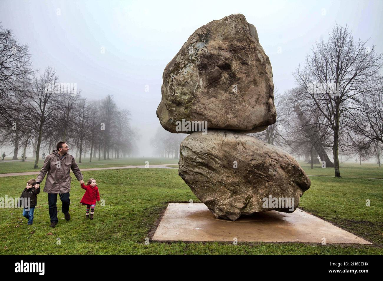A general view of a giant boulder sculpture by Peter Fischli and David  Weiss (1946-2012) , "Rock On Top Of Another Rock", unveiled in Kensington  Gardens in London Stock Photo - Alamy