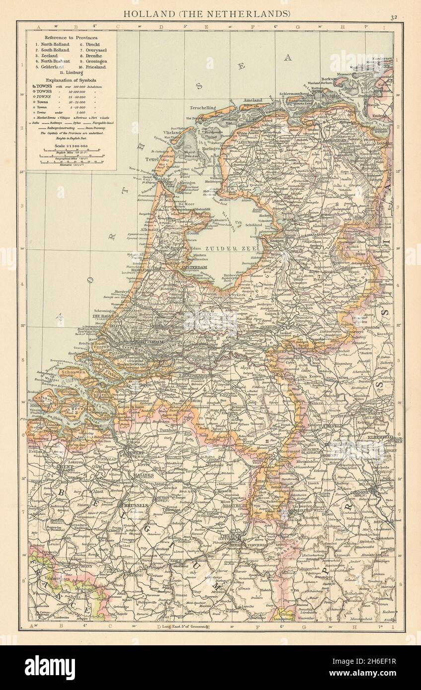 Holland (The Netherlands). Dykes Canals Railways. THE TIMES 1895 old map Stock Photo