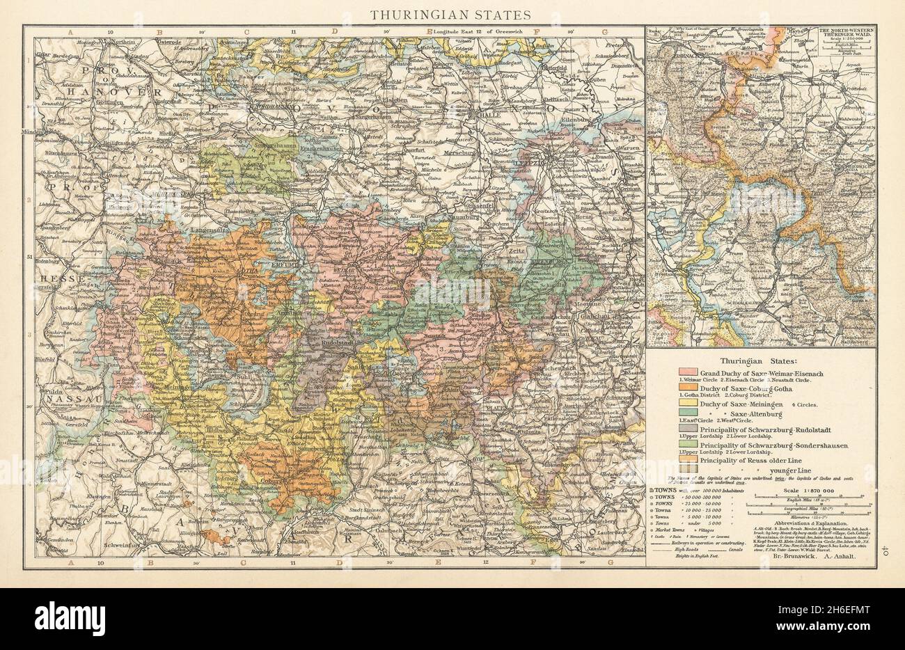 Thuringian States. Saxe-Weimar-Eisenach/Coburg-Gotha Reuss. TIMES 1895 old map Stock Photo