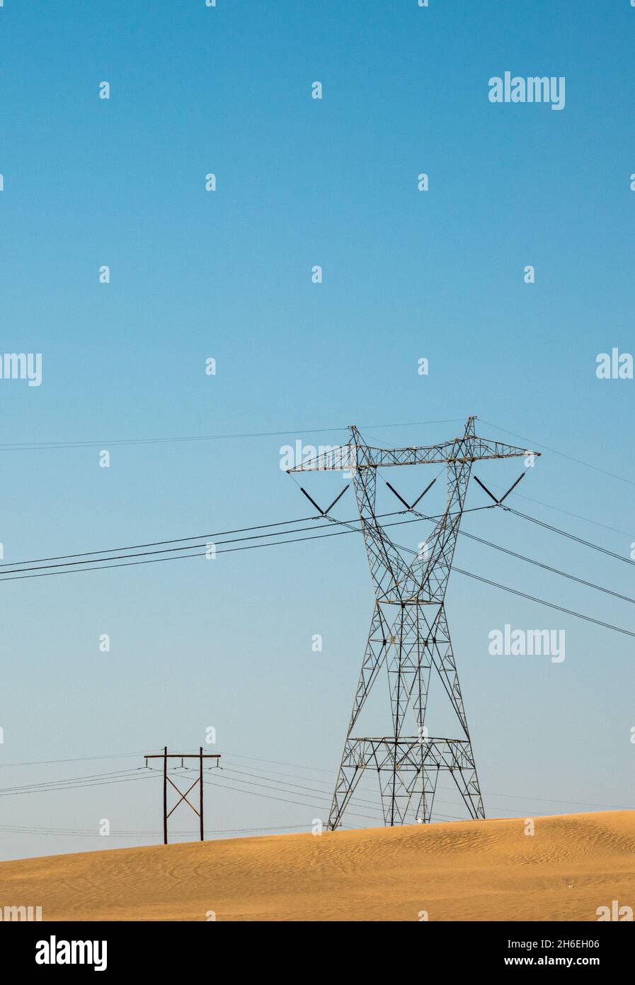 High voltage electricity pylon and power lines with copy space Stock ...
