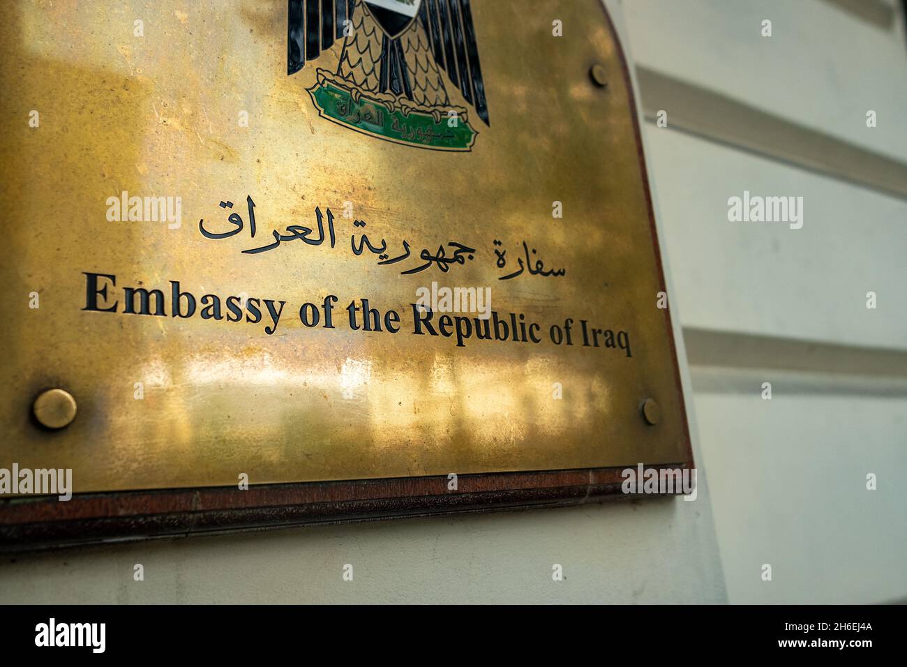 London- November, 2021:  Embassy of the Republic of Iraq in Kensington Stock Photo