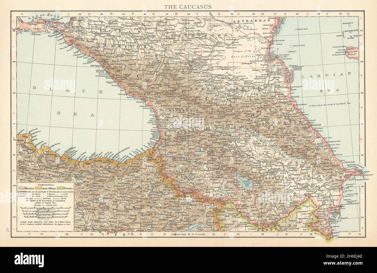 The Caucasus. Georgia Armenia Azerbaijan Russia Turkey Iran. THE TIMES 1895 map Stock Photo