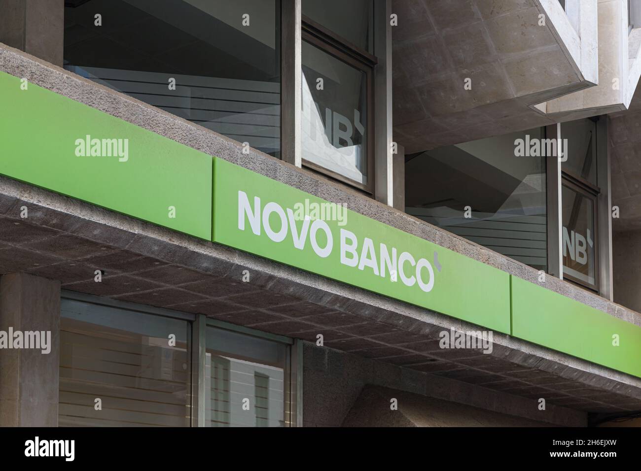 VALENCIA, SPAIN - NOVEMBER 15, 2021: Novo Banco is a Portuguese bank introduced by the Bank of Portugal to rescue assets and liabilities of Banco Espí Stock Photo