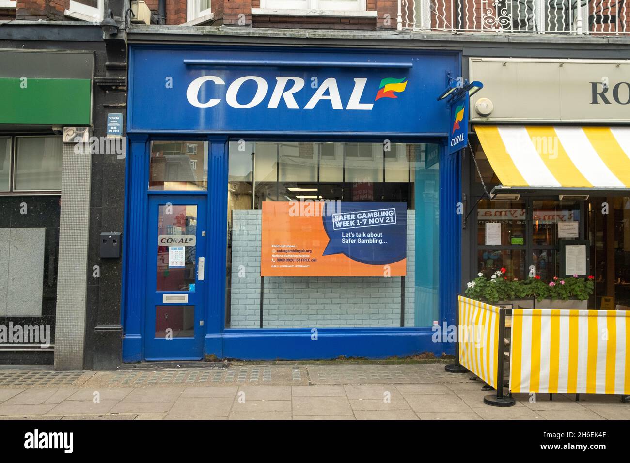 South Kensington, London:  Coral betting shop. A British high street and online betting and gambling company Stock Photo