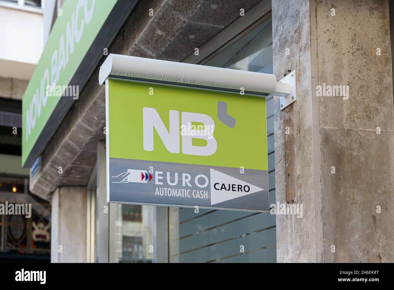 VALENCIA, SPAIN - NOVEMBER 15, 2021: Novo Banco is a Portuguese bank introduced by the Bank of Portugal to rescue assets and liabilities of Banco Espí Stock Photo