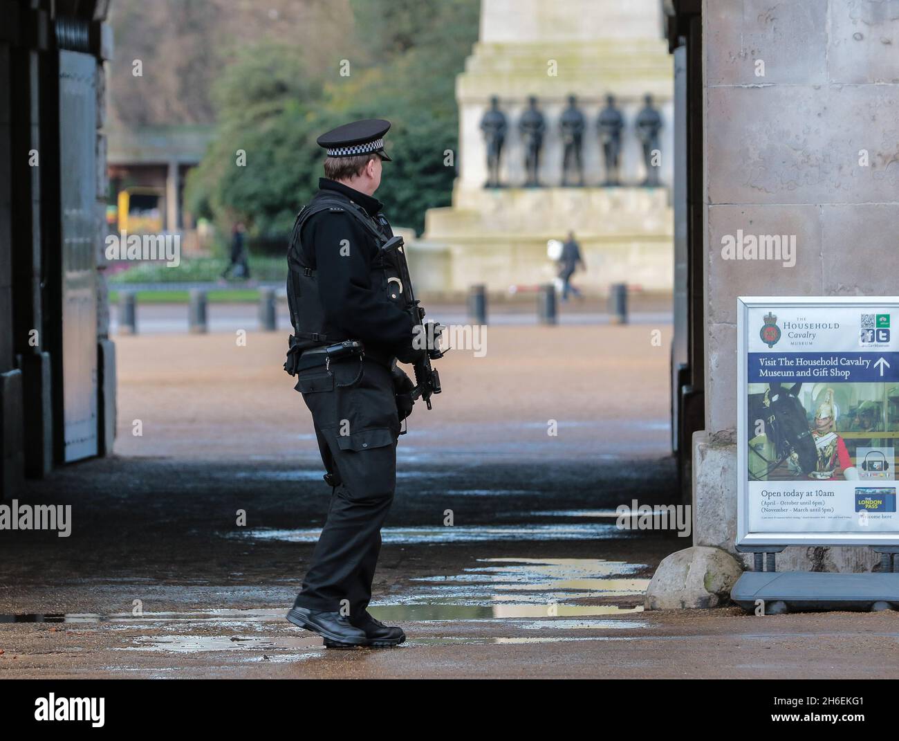 Armed police seen on Horse Guards Parade in Whitehall, central London ...
