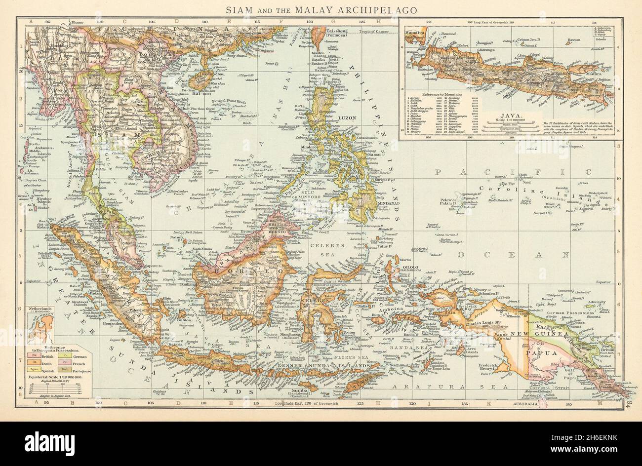 Siam and the Malay Archipelago. Indonesia Indochina Philippines. TIMES 1895 map Stock Photo