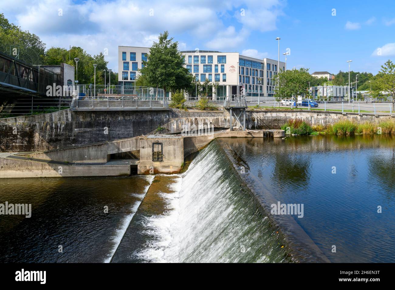 Merthyr Tydfil College on the banks of the River Taff in Wales. The college teaches further education offering over 100 courses. Stock Photo