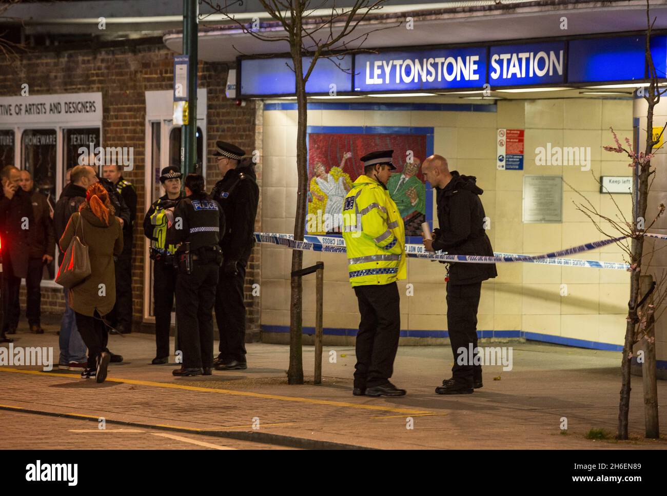Police outside Leytonstone Underground Station in east London following