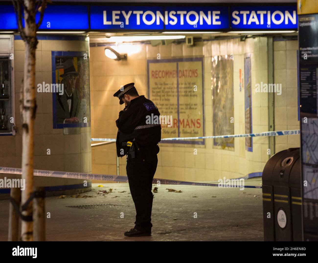 Police outside Leytonstone Underground Station in east London following