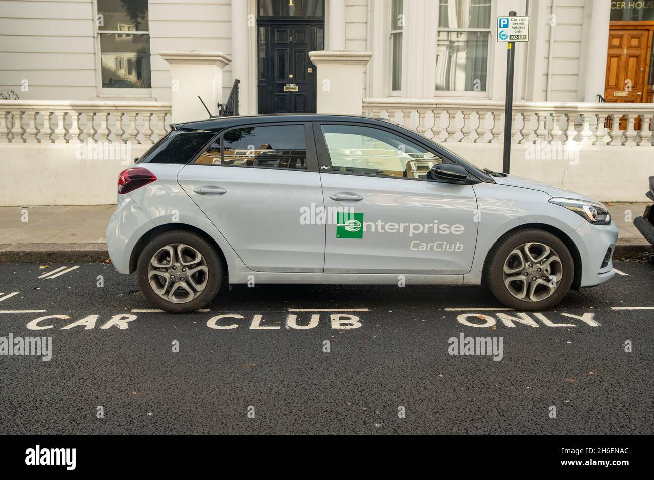 London- November, 2021: Enterprise Car Club car parked in designated parking bay on London street Stock Photo