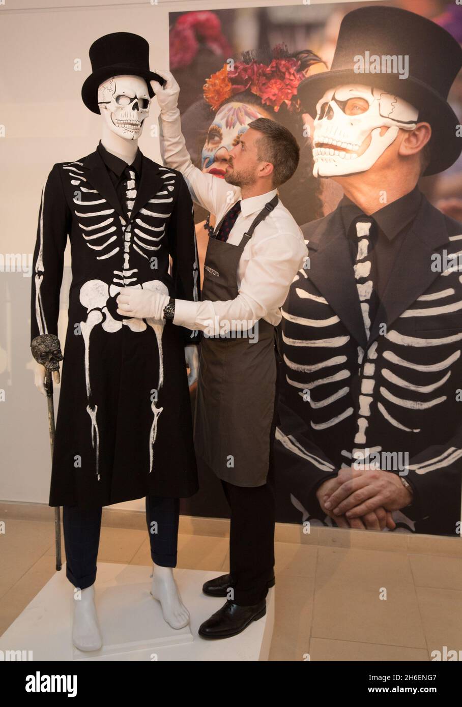 CHRISTIES AUCTIONEERS PREVIEWS 24 LOTS OF JAMES BOND MEMORABILIA AHEAD OF  THEIR AUCTION ON THE 16TH FEBRUARY CELEBRATING THE 24TH BOND FILM PICTURE  SHOWS: James Bond's Day Of The Dead costume worn