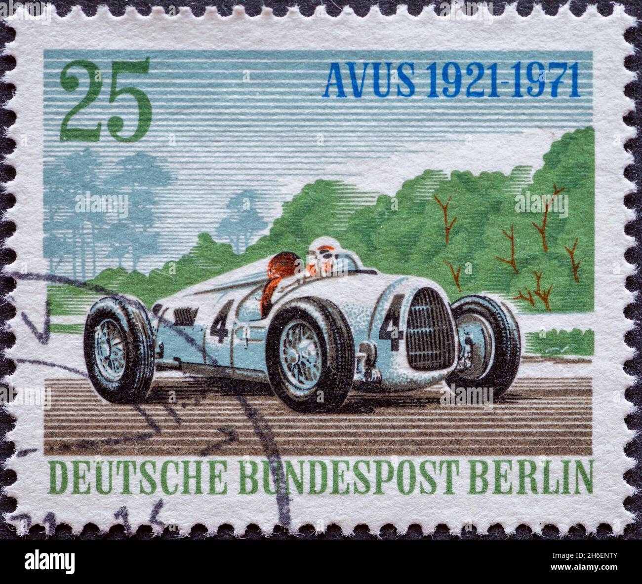 GERMANY, Berlin - CIRCA 1971 a postage stamp from Germany, Berlin showing Racing car for the 50th anniversary of the Avus race: Auto Union racer Stock Photo