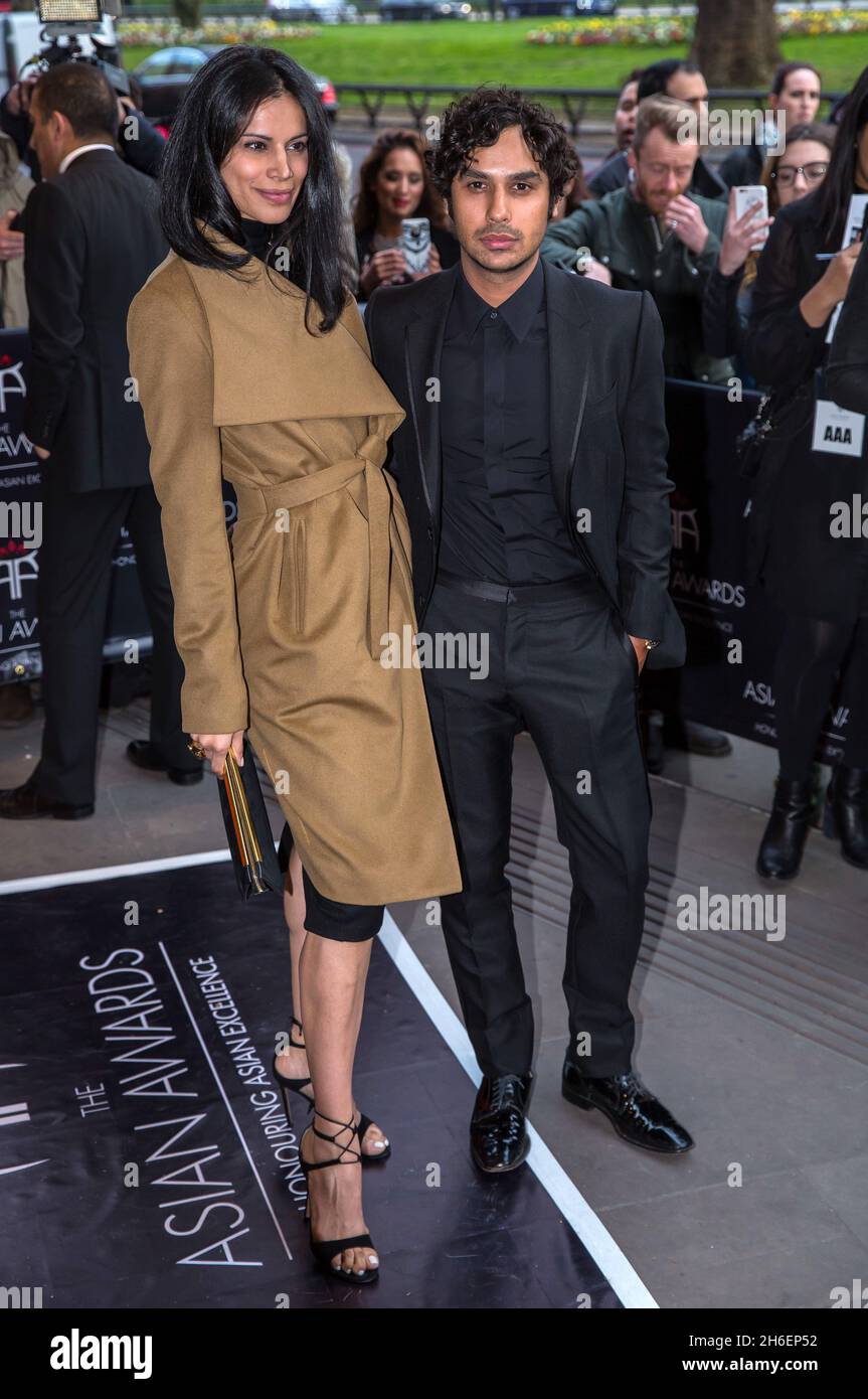Kunal Nayyar and wife Neha Kapur attend the 2016 British Asian Awards