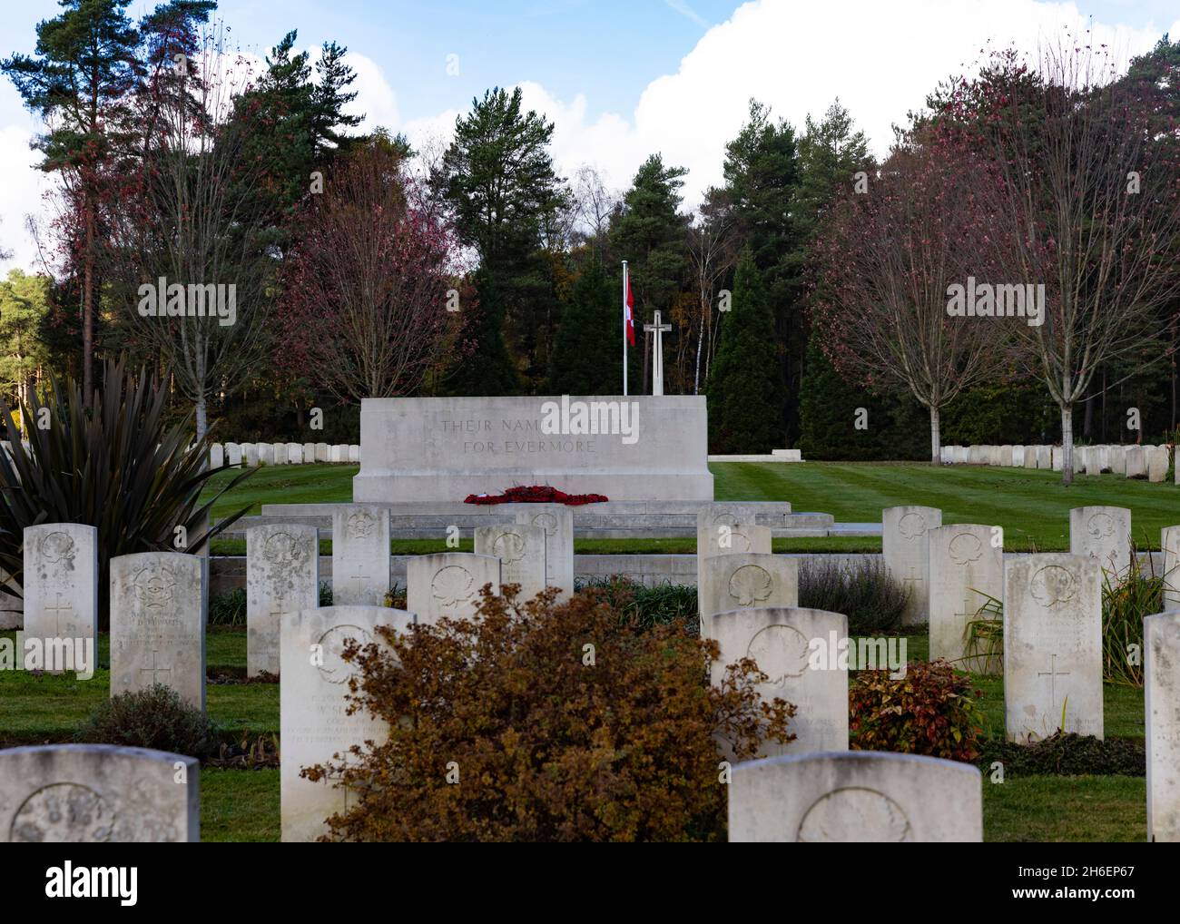 The Stone of Remembrance in the Canadian Section of the CWGC Military Cemetery at Brookwood in Surrey Stock Photo