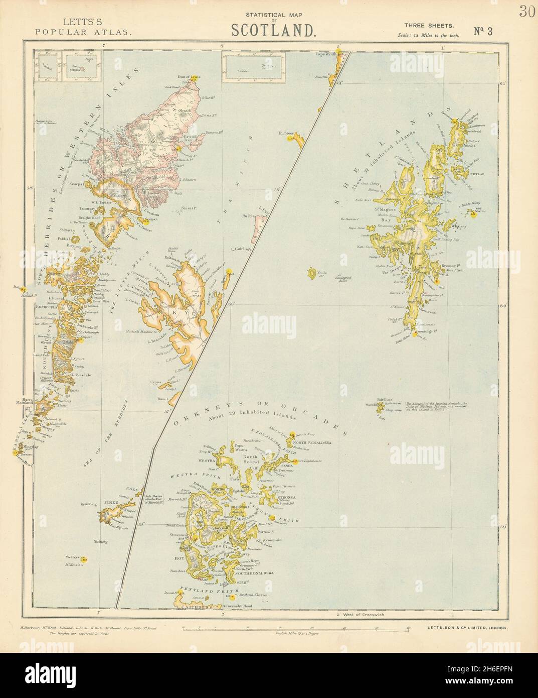 SCOTLAND ISLANDS. Western Isles. Orkneys, Shetlands & Hebrides. LETTS 1883 map Stock Photo