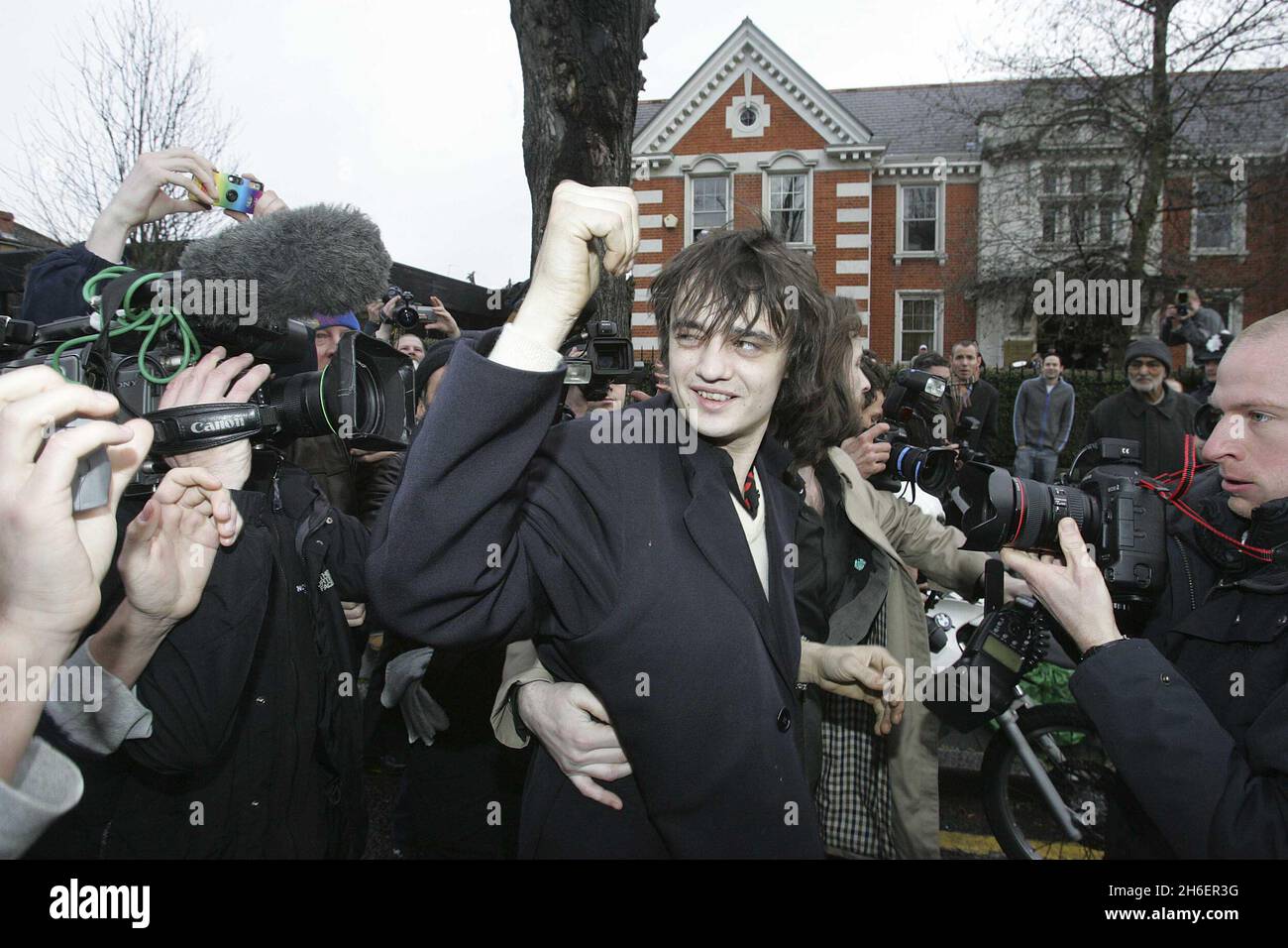 The ex boyfriend of model Kate Moss , Babyshambles singer Pete Doherty arrived at Ealing Magistrates in West London this morning where he faced charges of possessing cocaine and heroin Stock Photo
