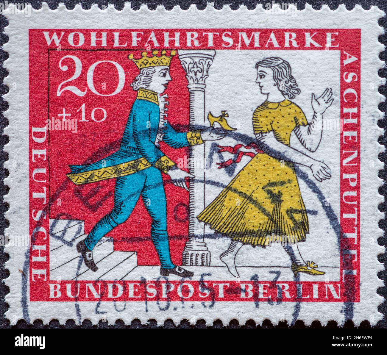 GERMANY, Berlin - CIRCA 1965: a postage stamp from Germany, Berlin showing a picture from the fairy tale of the Brothers Grimm: Cinderella. the king g Stock Photo