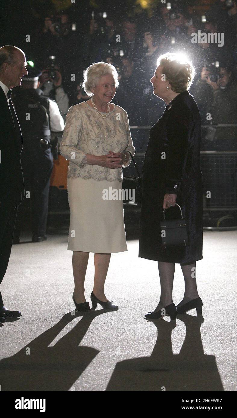 HM Queen Elizabeth II arriving for Baroness Margaret Thatcher's 80th  birthday party at the Mandarin Oriental hotel in Knightsbridge, London.  Jeff Moore/allactiondigital.com Stock Photo - Alamy
