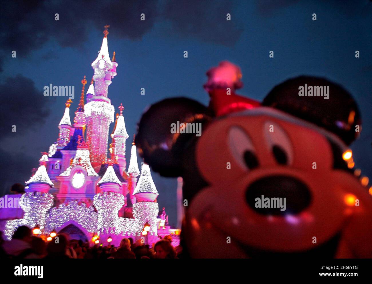 The Disney Castle during the Christmas celebrations at the Disneyland Resort in Paris, on November 13, 2006. Stock Photo