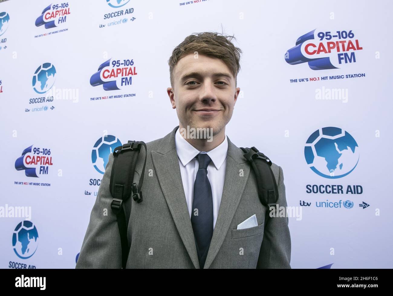 Roman Kemp arriving for the Soccer Aid charity football match at Stamford Bridge, London. Stock Photo