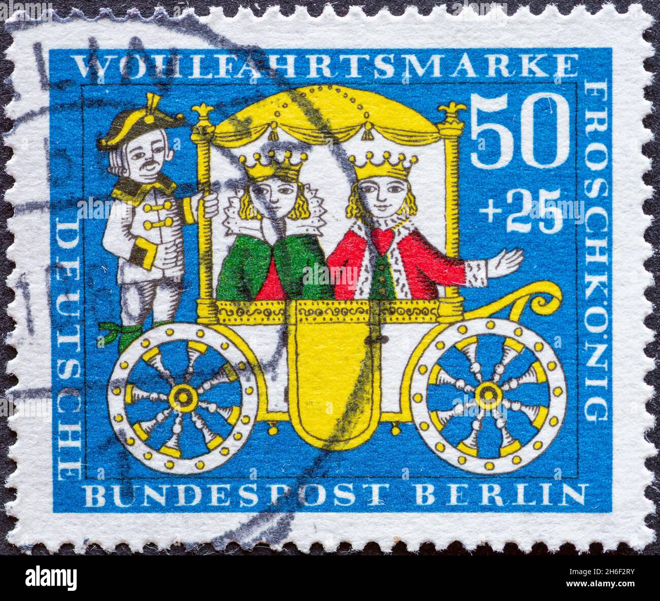 GERMANY, Berlin - CIRCA 1966: a postage stamp from Germany, Berlin showing a picture from the fairy tale of the Brothers Grimm: the Frog king. In the Stock Photo