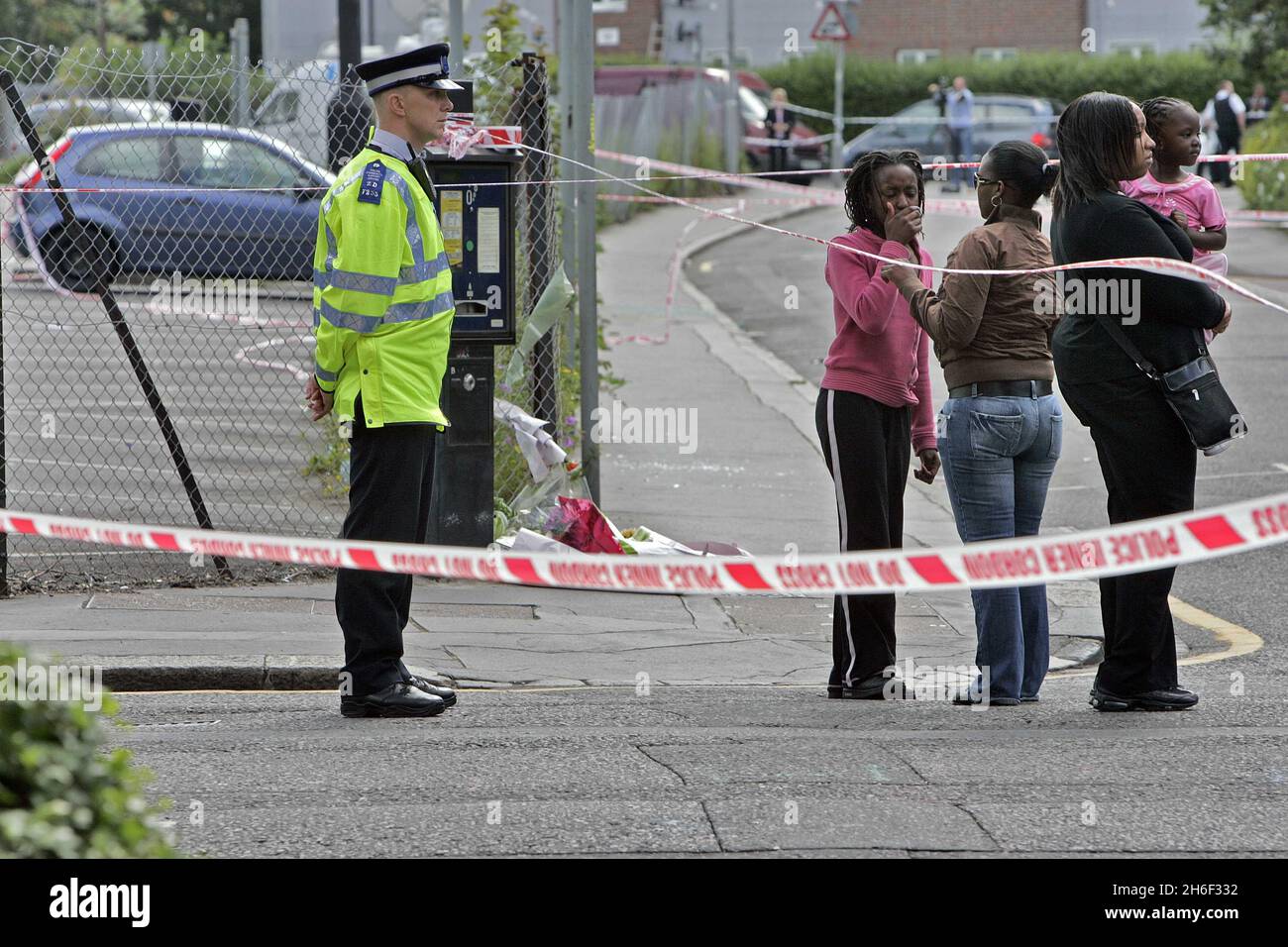 Friends of Sian at the murder scene in Mann Close, Croydon. Two teenage ...