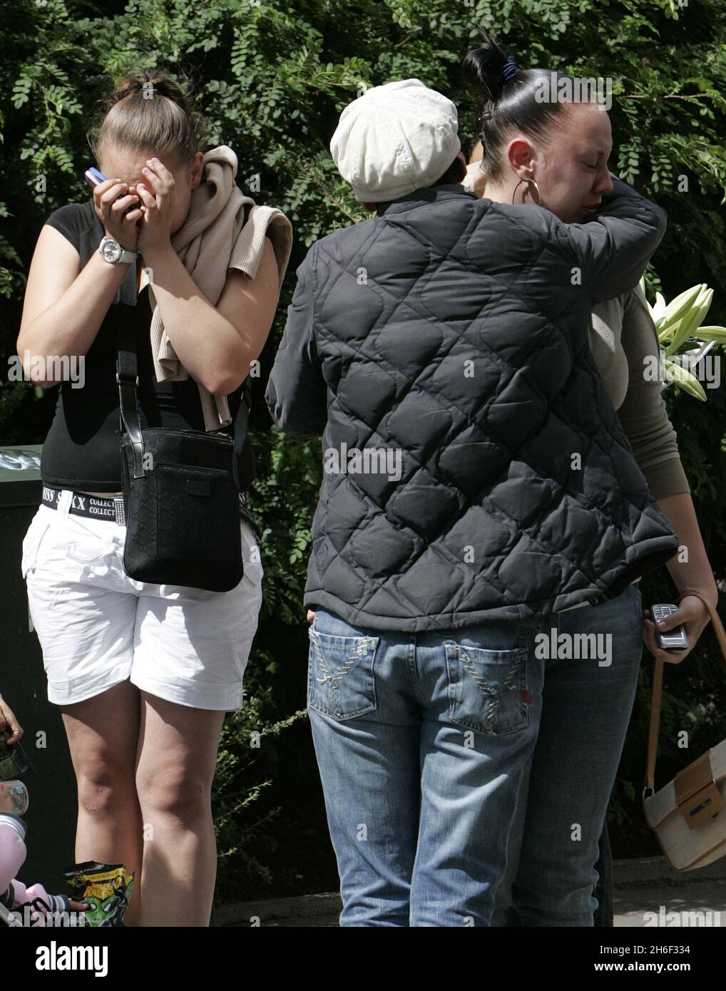 Friends of Sian at the murder scene in Mann Close, Croydon. Two teenage ...