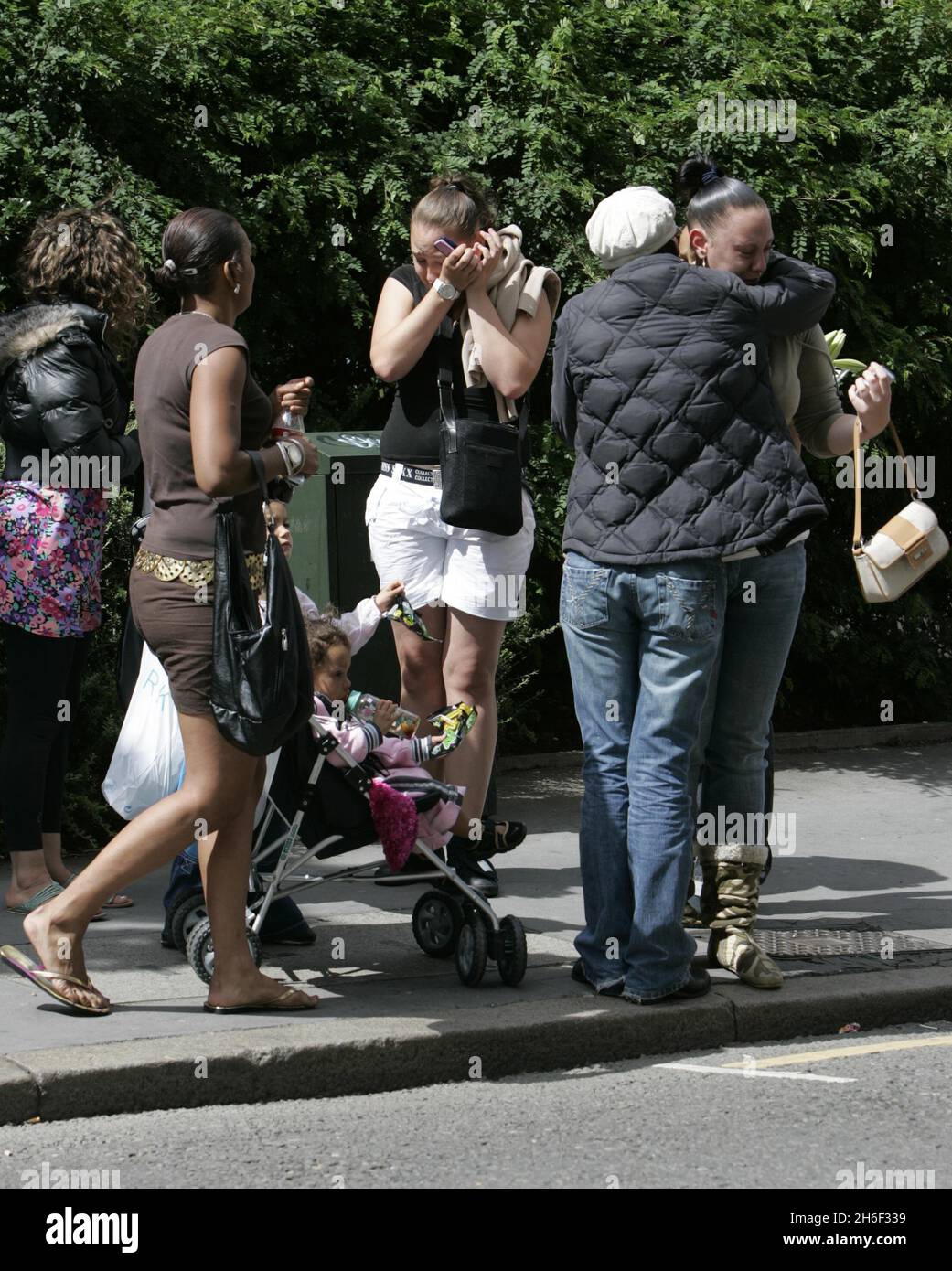 Friends of Sian at the murder scene in Mann Close, Croydon. Two teenage ...