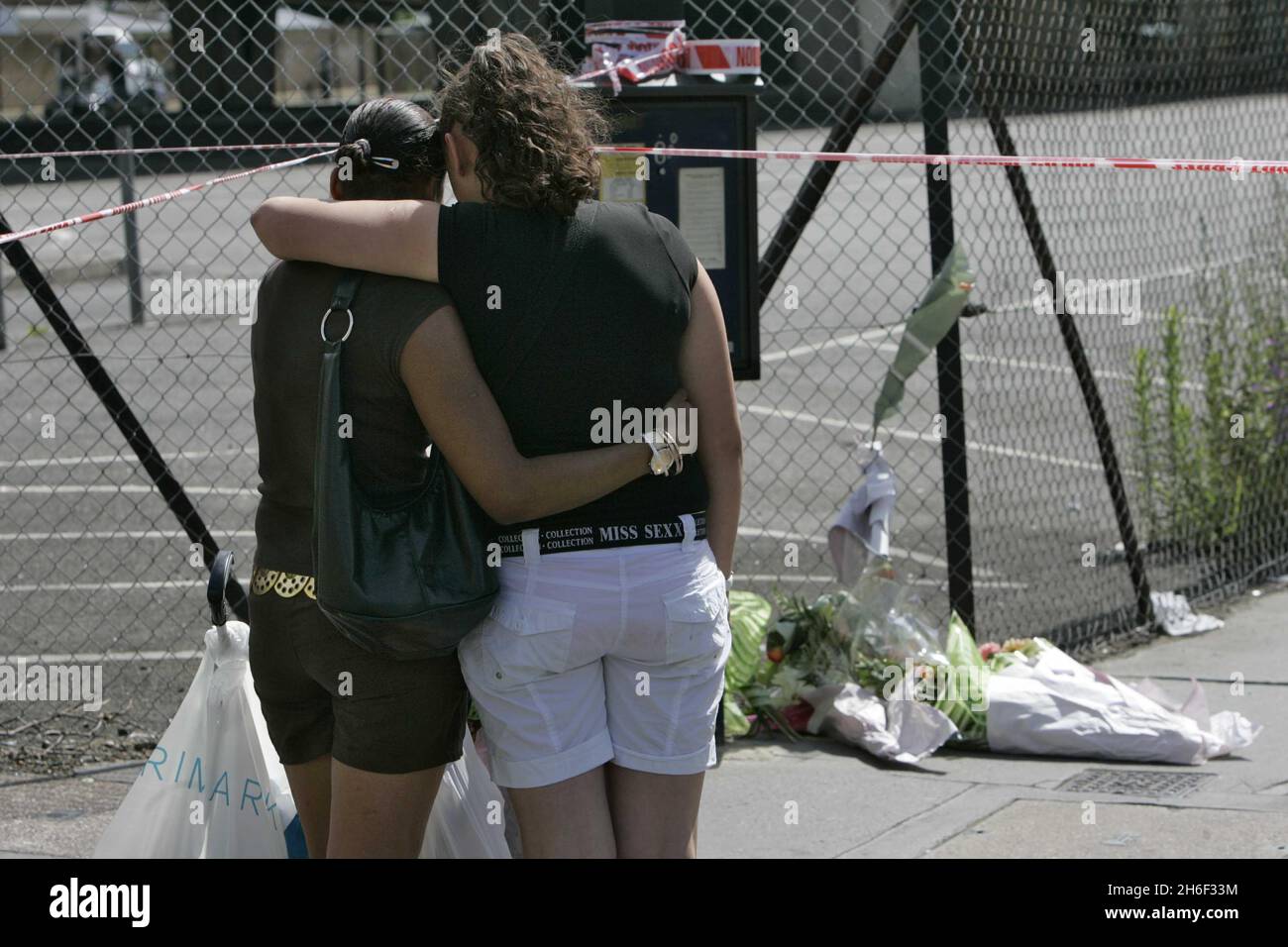 Friends of Sian at the murder scene in Mann Close, Croydon. Two teenage ...