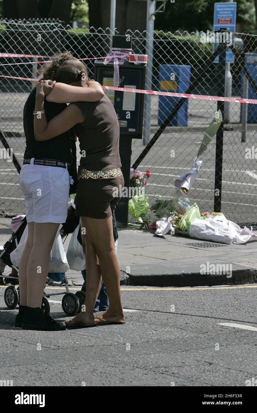 Friends of Sian crying at the murder scene in Mann Close, Croydon. Two ...