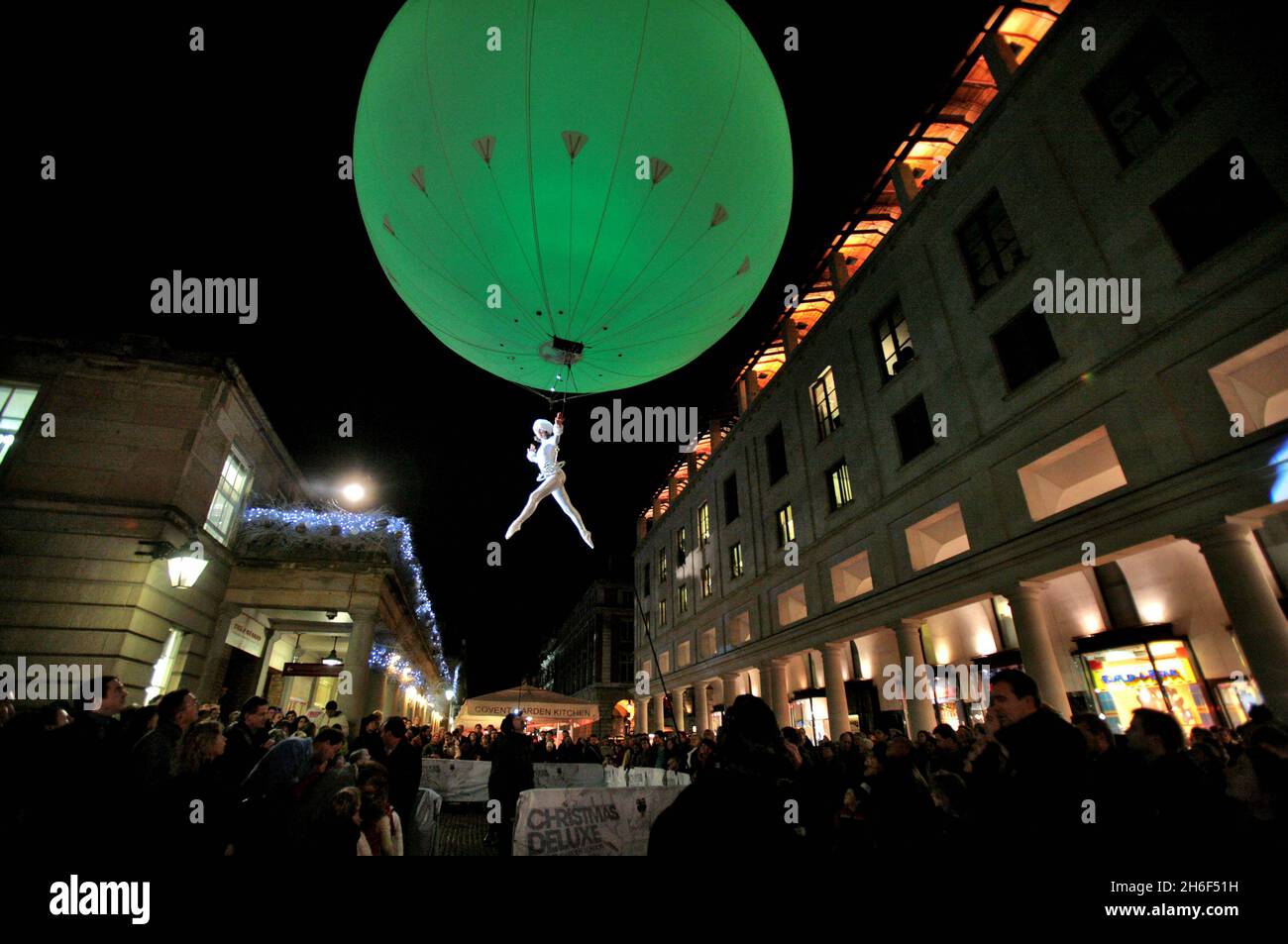 Heliosphere performing at London's Covent Garden as part of it's Christmas Deluxe season of events. Stock Photo