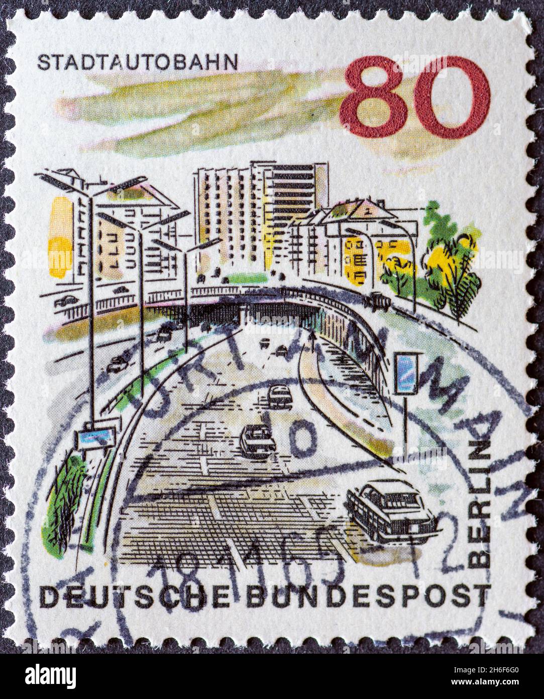 GERMANY, Berlin - CIRCA 1965: a postage stamp from Germany, Berlin showing a series the new Berlin: city highway Stock Photo