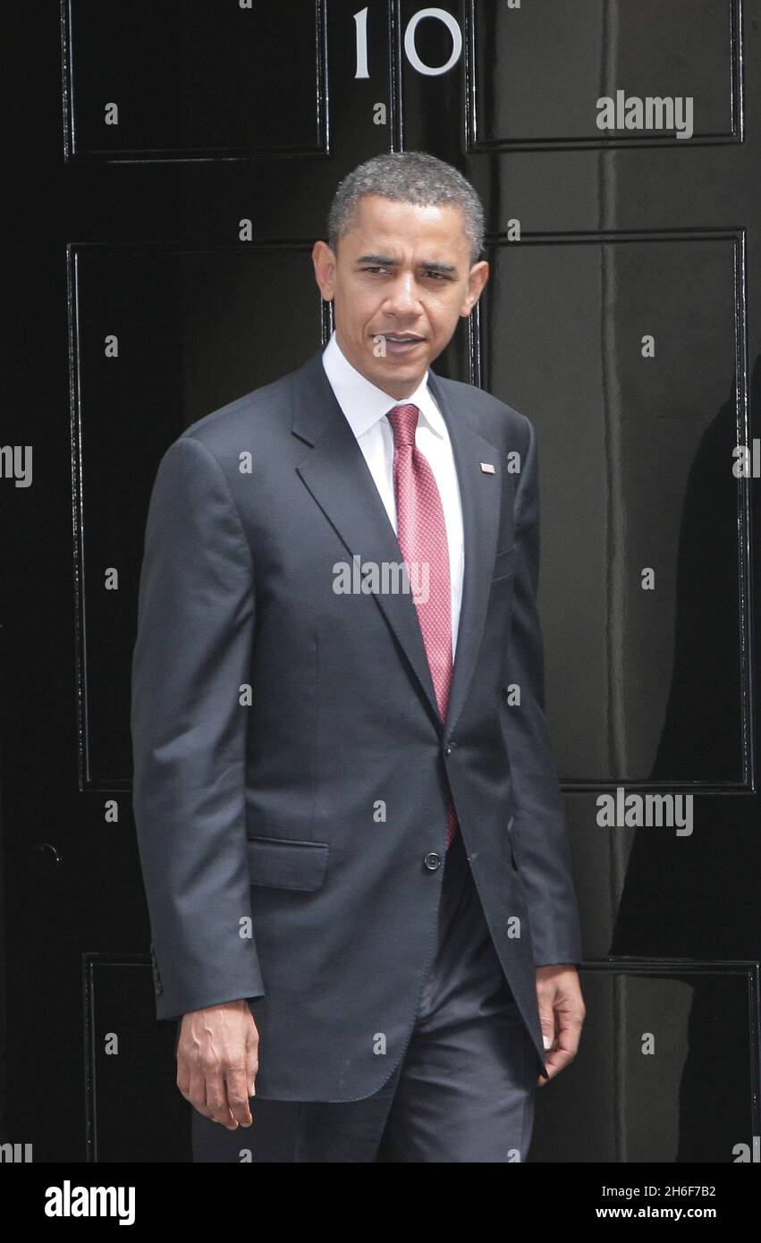 US presidential candidate Barack Obama pictured in Downing Street ...