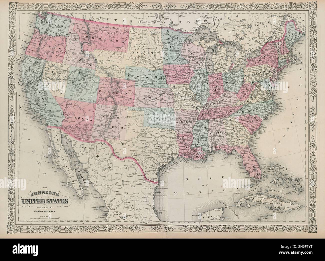Johnson's United States. Wyoming part of Dakota Territory 1865 old antique map Stock Photo