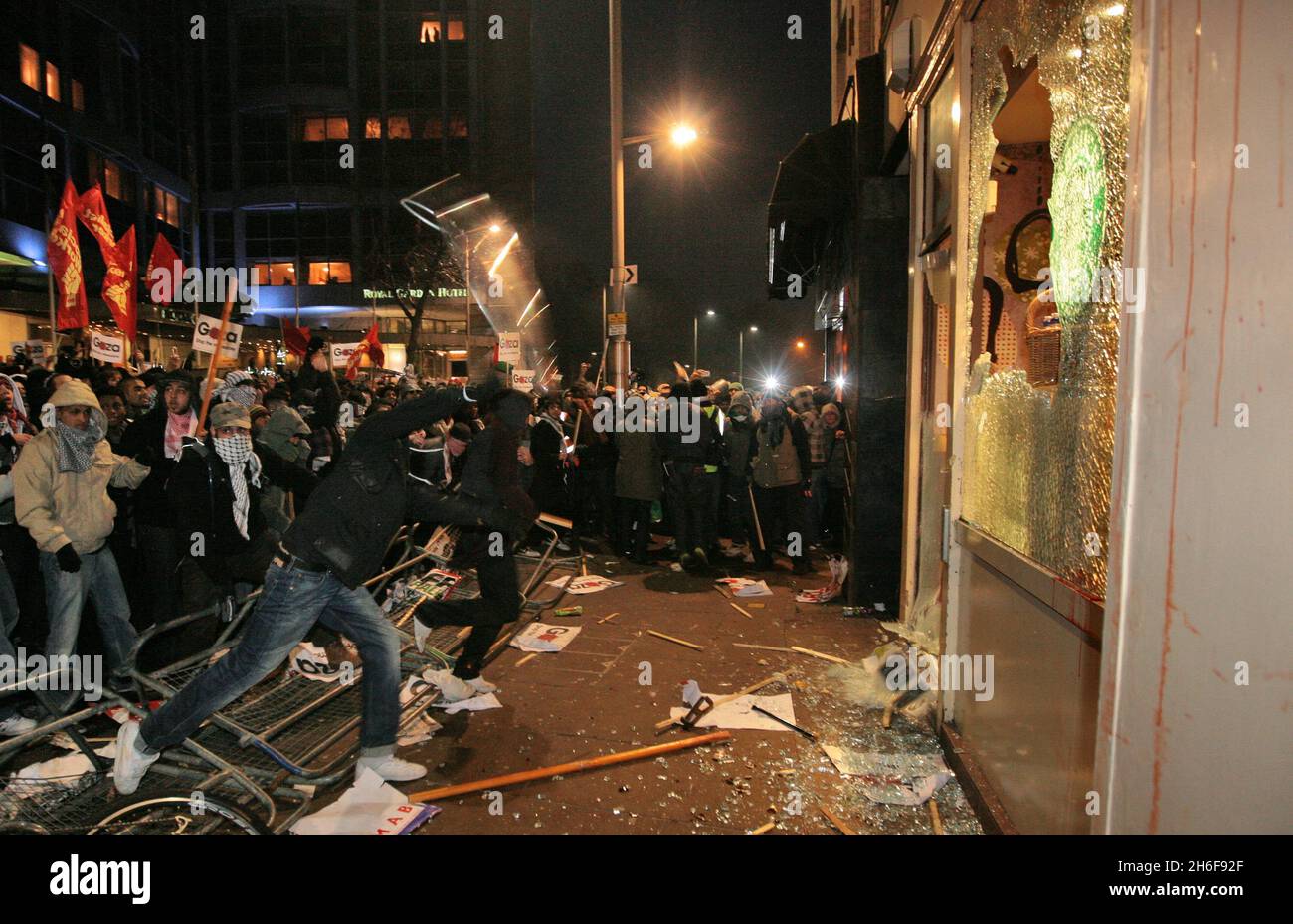 An initially peaceful demonstration ended with a group of protesters ...