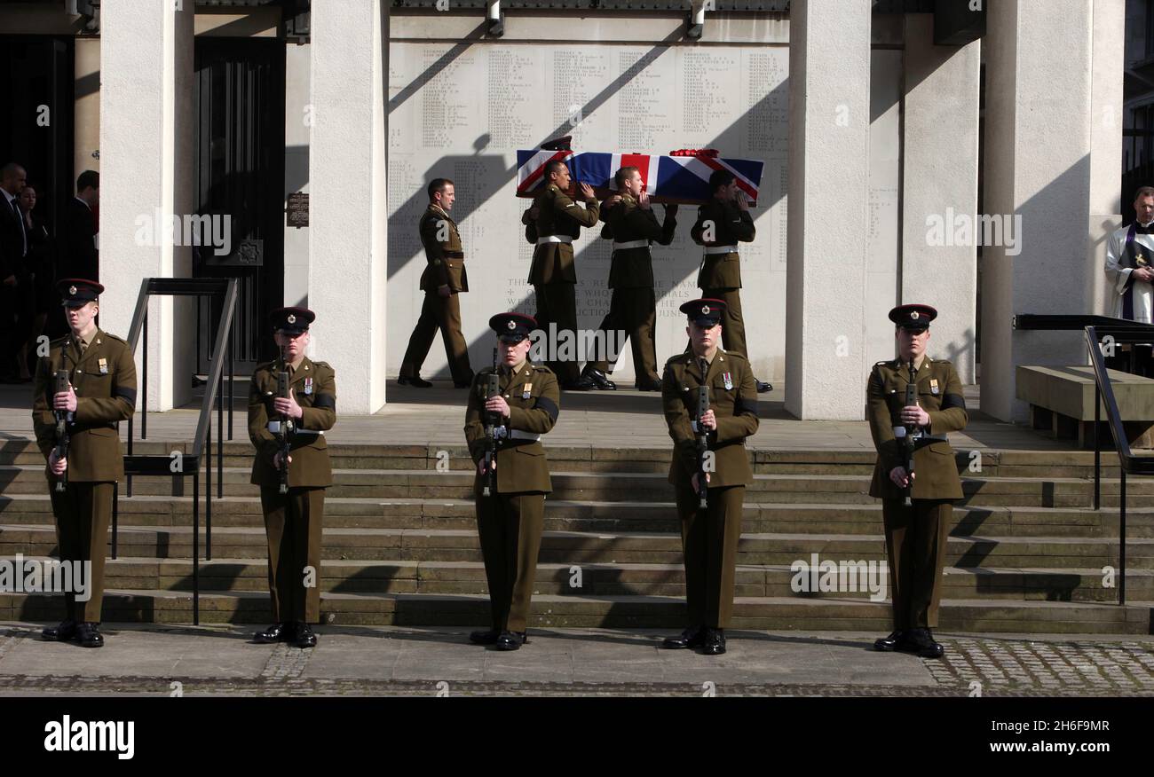 The funeral of murdered solider Patrick Azimkar at the Guards Chapel in Birdcage Walk in London. Stock Photo