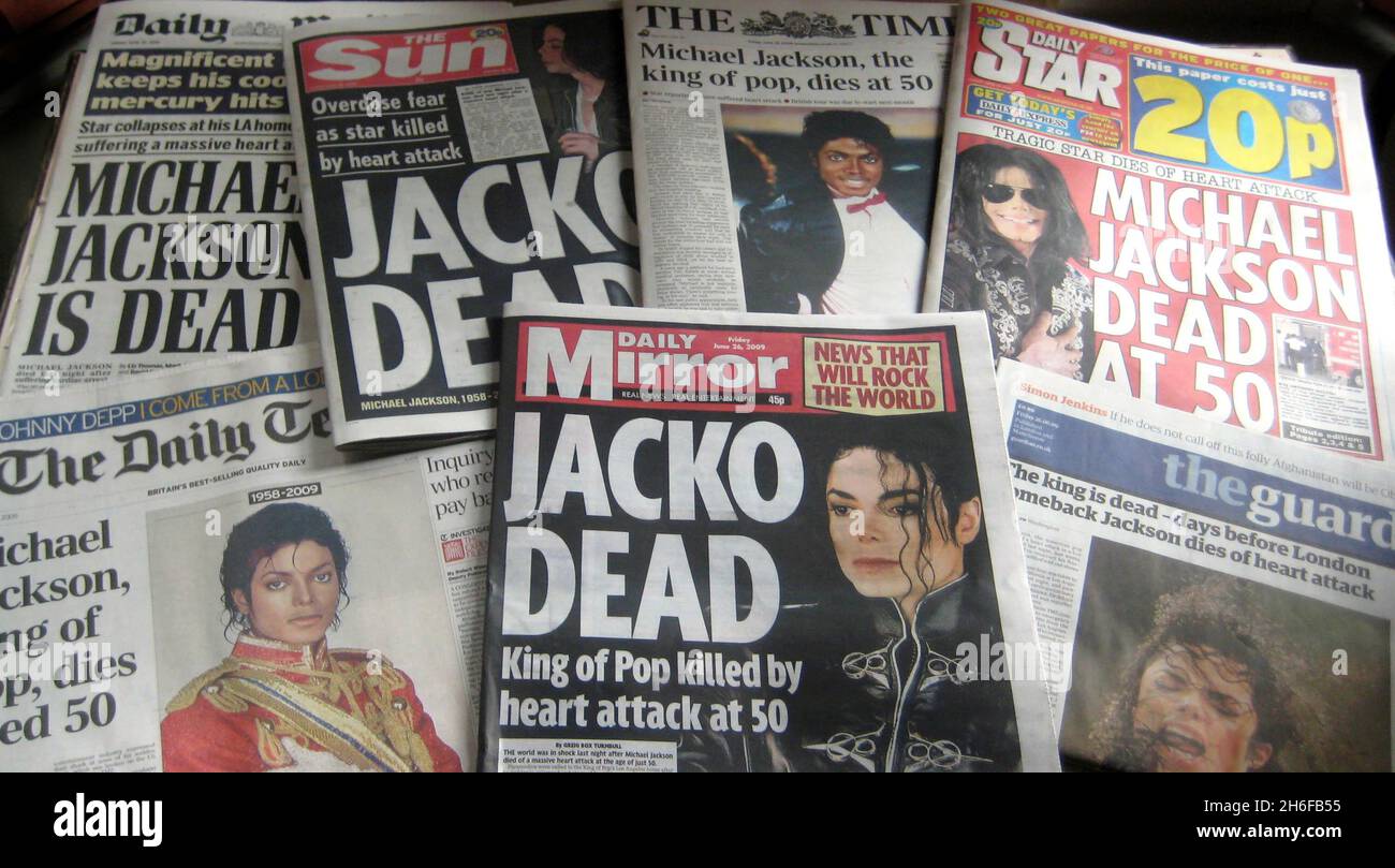 British newspapers report the death of Michael Jackson this morning. Stock Photo