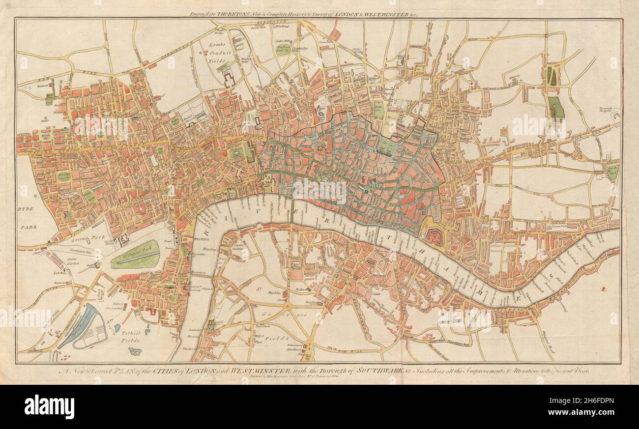 A New & Correct Plan of the Cities of London and Westminster… THORNTON 1784 map Stock Photo
