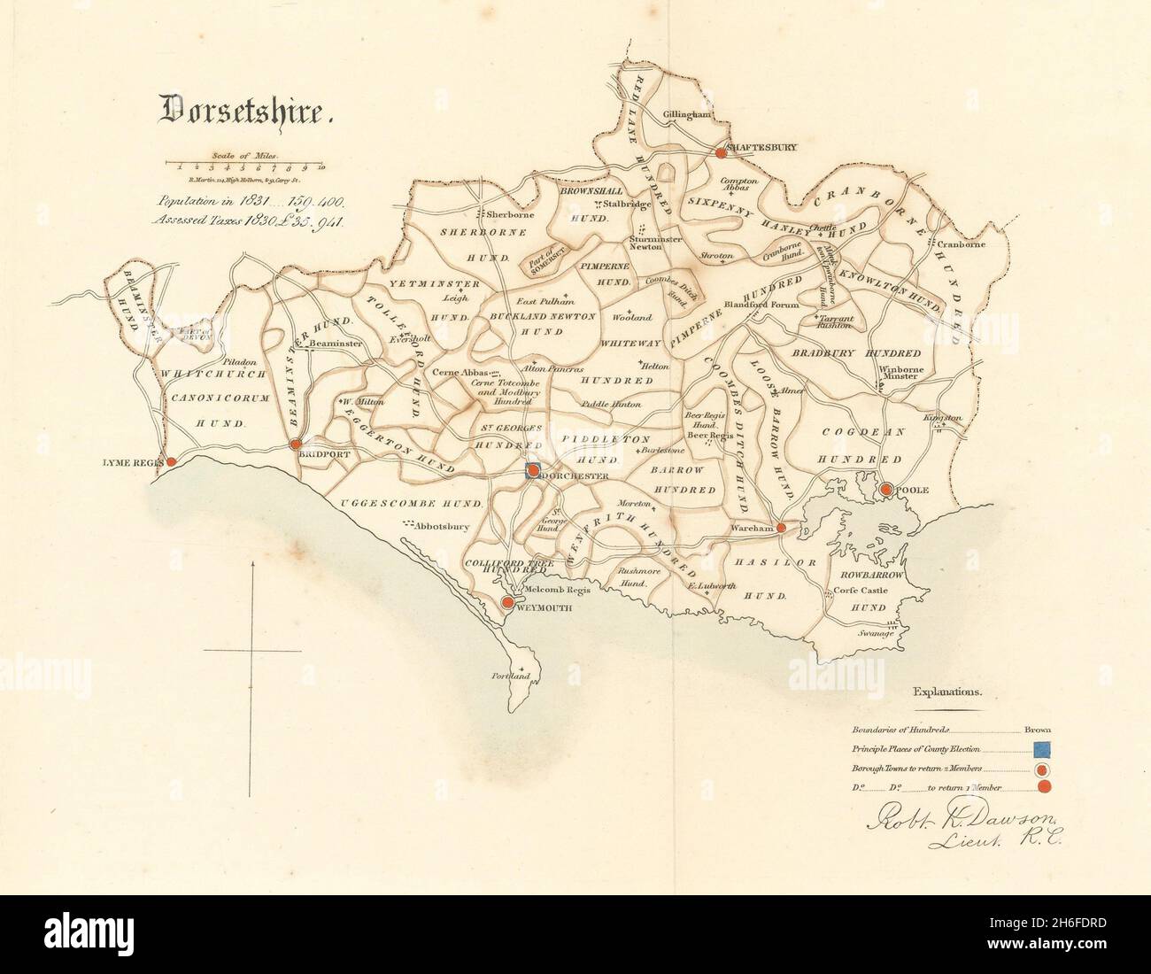 Dorsetshire county map. Hundreds boroughs electoral. REFORM ACT. DAWSON 1832 Stock Photo