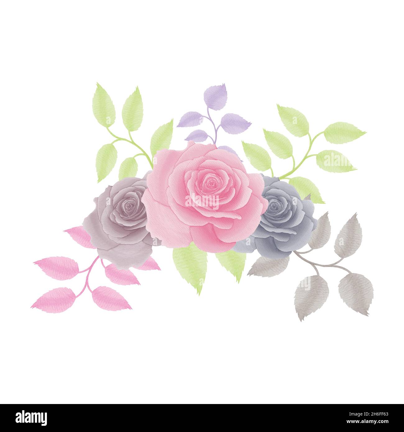 Watercolor natural flower and leave set design Stock Vector