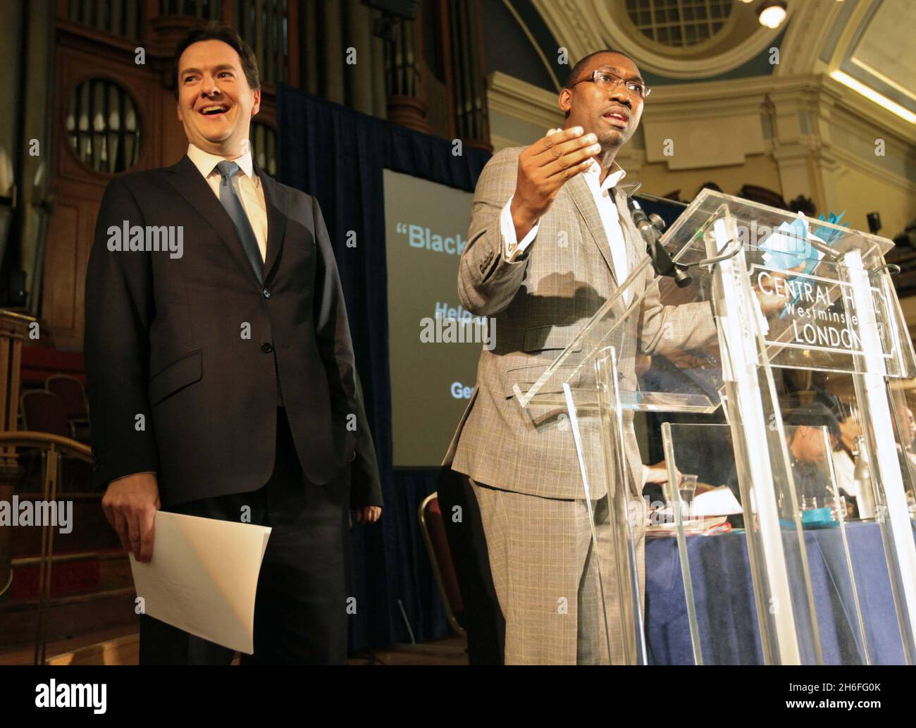 The conservative shadow Chancellor George Osborne with Actor Kwame Kwei-Armah during Operation Black Vote (OBV), at the Methodist Central Hall in Westminster, London Stock Photo