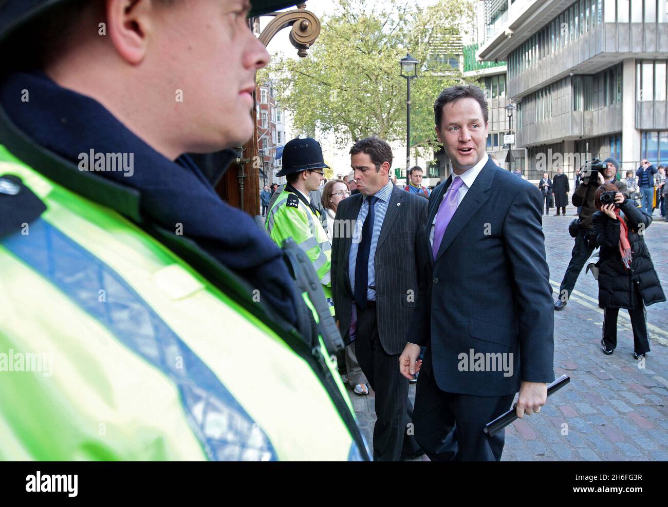 Liberal Democrat party leader Nick Clegg is seen arriving at a Citizen UK event held at The Methodist Central Hall in London Stock Photo