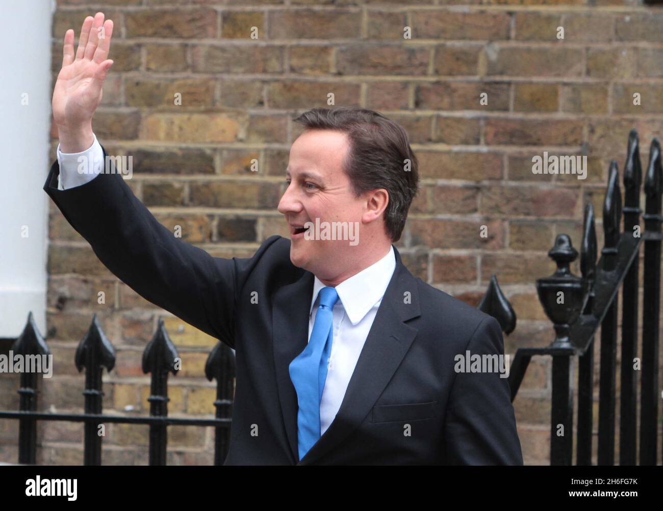 Conservative Leader David Cameron arrives at St Stephen's Club in London to speak to waiting media. Stock Photo