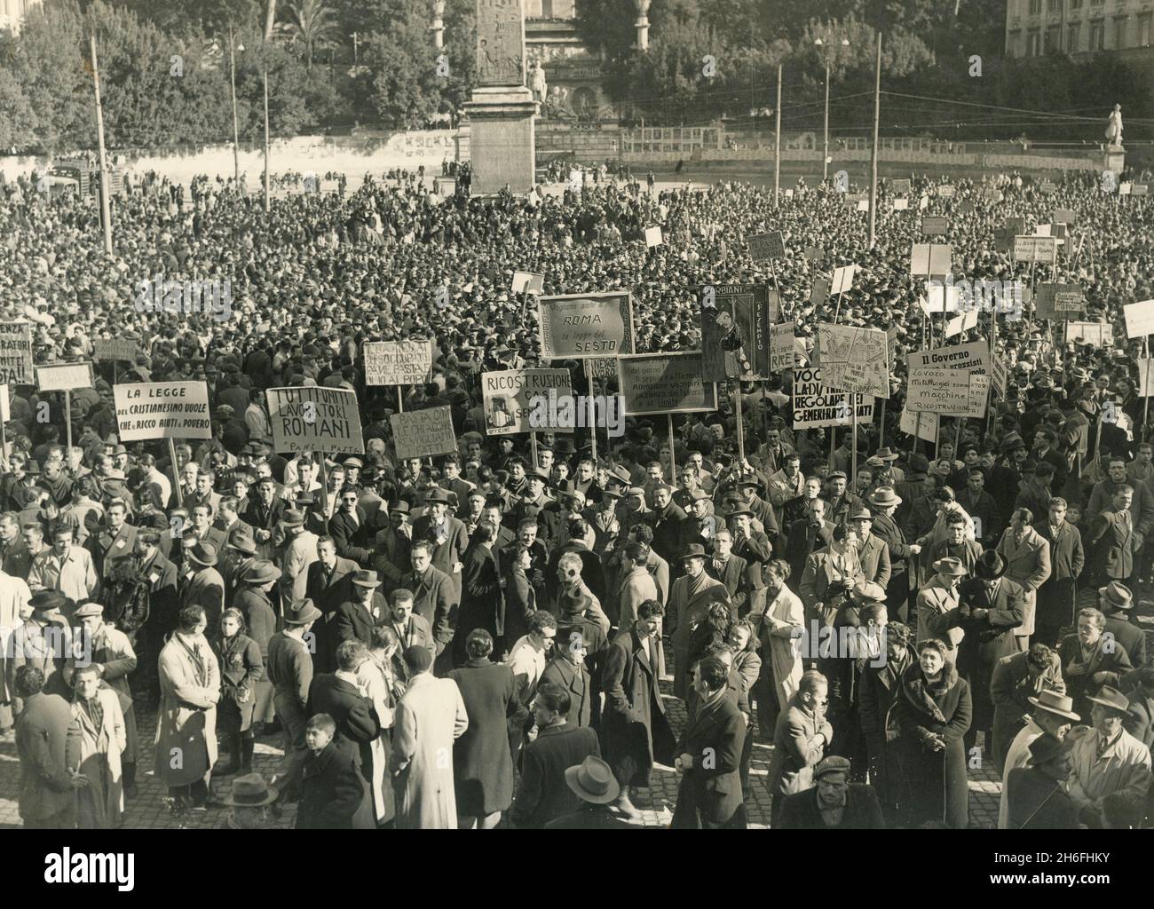 Demonstration against the high cost of living at Piazza del Popolo, Rome, Italy 1960s Stock Photo