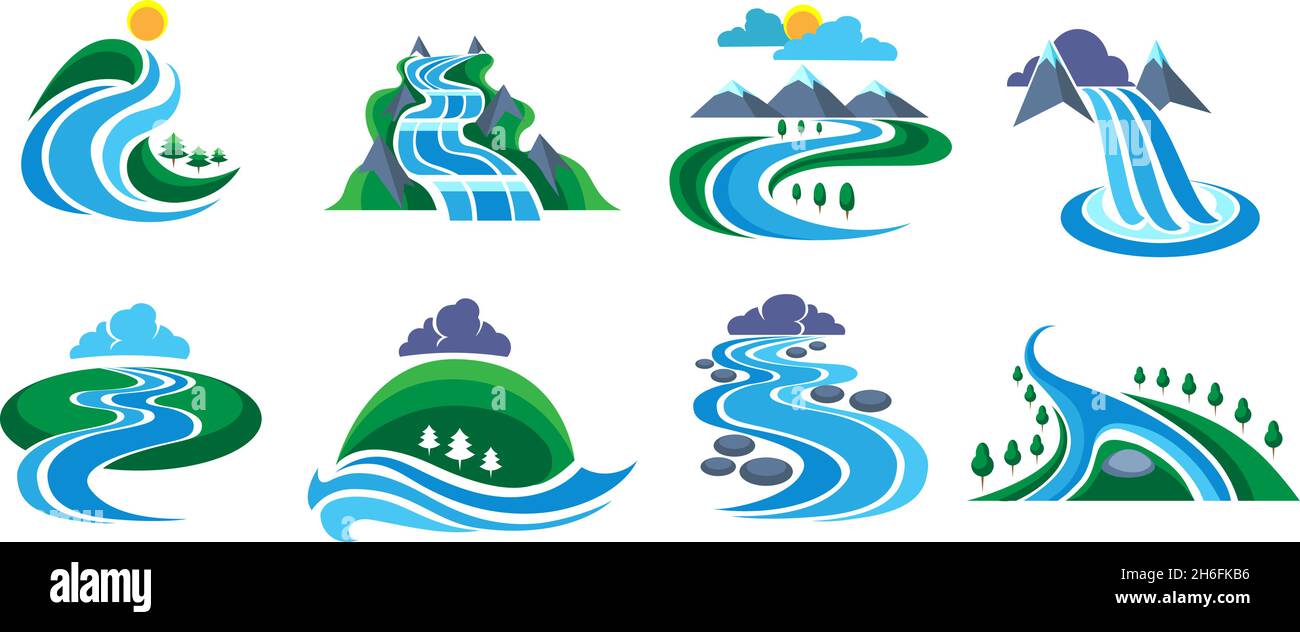 River streams icons Stock Vector