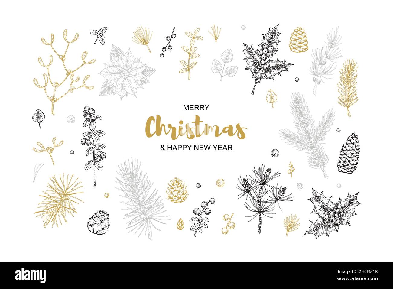 Set of hand drawn Christmas decoration elements. Vector illustration in ...